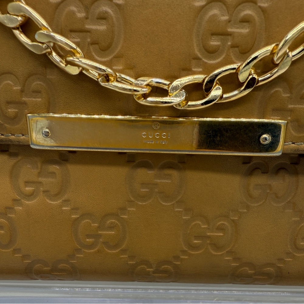 Gucci Guccissima Leather Flap Continental Long Wallet Bifold GG Tan Gold Logo - Picture 13 of 15